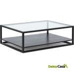 Mesa De Centro 120X90X40 Madera De Cedro/Cristal Negro