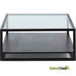 Mesa De Centro 120X90X40 Madera De Cedro/Cristal Negro