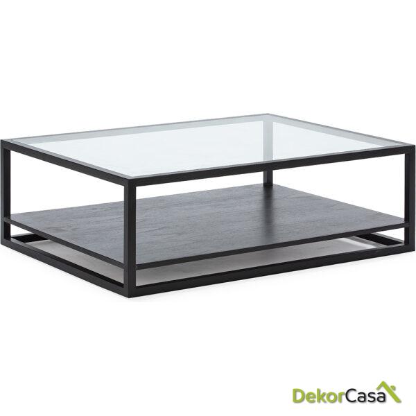 Mesa De Centro 120X90X40 Madera De Cedro/Cristal Negro