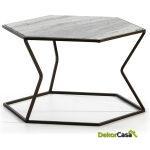 Mesa De Centro 61X61X41 Mármol Claro/Metal Marrón Oscuro