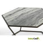 Mesa De Centro 61X61X41 Mármol Claro/Metal Marrón Oscuro