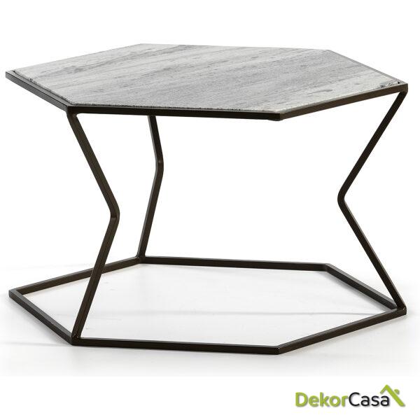 Mesa De Centro 61X61X41 Mármol Claro/Metal Marrón Oscuro