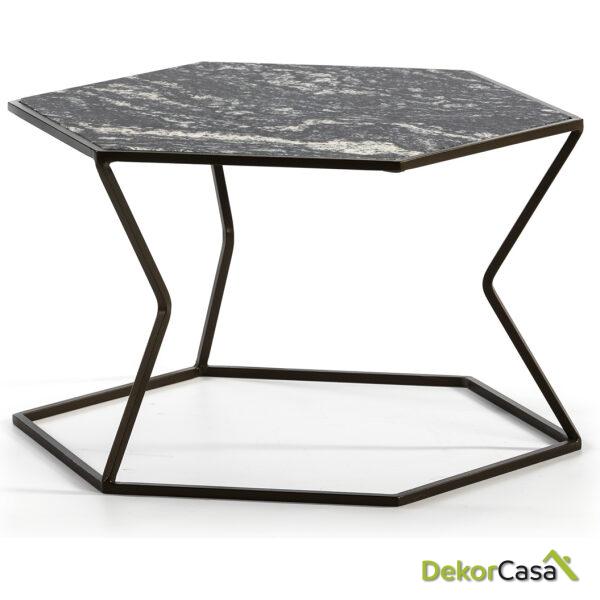 Mesa De Centro 61X61X41 Mármol/Metal Marrón Oscuro