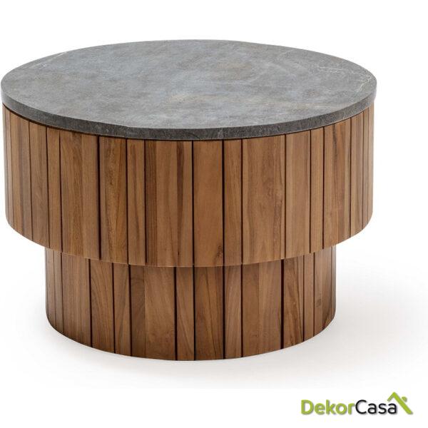 Mesa De Centro 70X70X45 Madera De Teca/Piedra Marrón/Gris