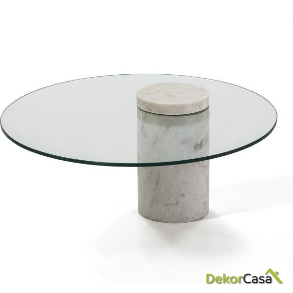 Mesa De Centro 76X32 Cristal/Mármol Blanco