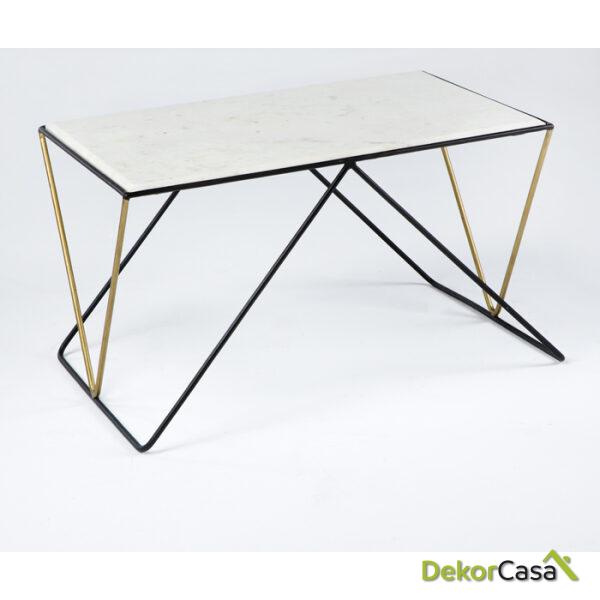 Mesa De Centro 76X51X43 Mármol Blanco Metal Negro/Dorado