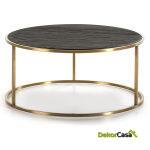 Mesa De Centro 76X76X36 Madera Marrón Oscuro/Metal Dorado