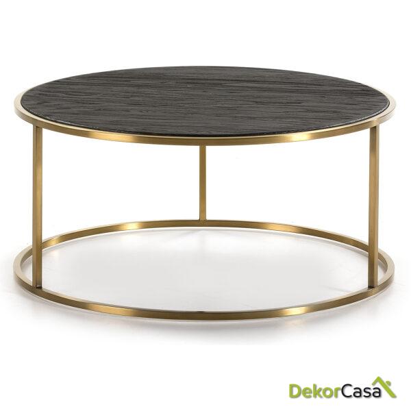 Mesa De Centro 76X76X36 Madera Marrón Oscuro/Metal Dorado