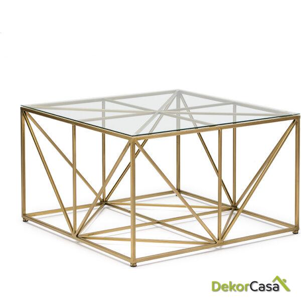 Mesa De Centro 76X76X47 Cristal/Metal Dorado