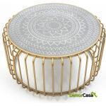 Mesa De Centro 77X77X39 Metal Dorado/Dm Gris