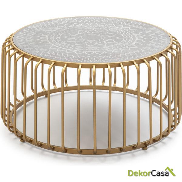 Mesa De Centro 77X77X39 Metal Dorado/Dm Gris