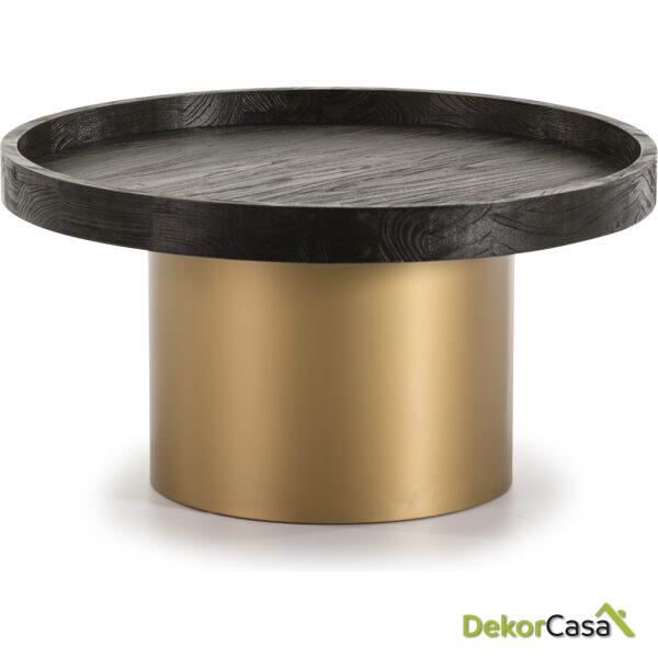 Mesa De Centro 80X80X42 Madera Marrón Oscuro/Metal Dorado