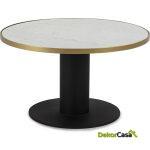 Mesa De Centro 80X80X45 Mármol Blanco/Metal Dorado/Negro