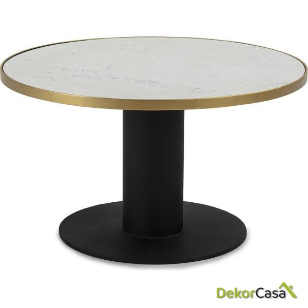 Mesa De Centro 80X80X45 Mármol Blanco/Metal Dorado/Negro