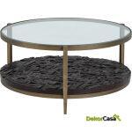 Mesa De Centro 83X83X41 Metal/Madera/Cristal -- Dorado Antique/Marrón