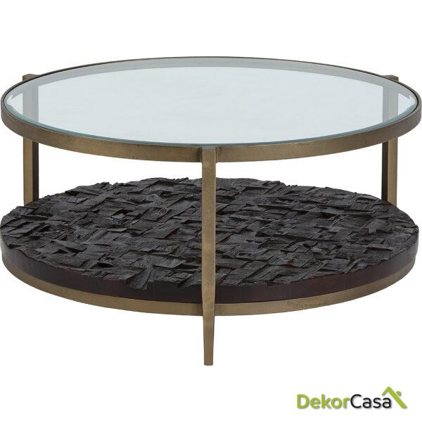 Mesa De Centro 83X83X41 Metal/Madera/Cristal -- Dorado Antique/Marrón