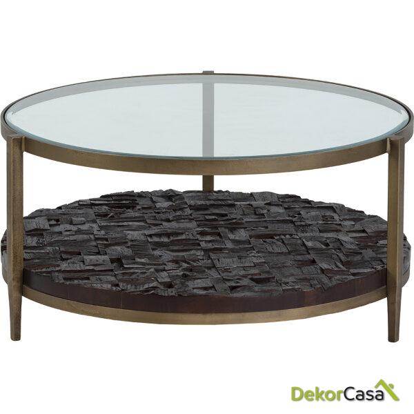 Mesa De Centro 83X83X41 Metal/Madera/Cristal -- Dorado Antique/Marrón