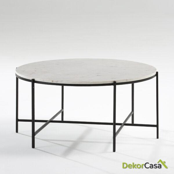 Mesa De Centro 86X41 Metal Negro/Mármol Blanco