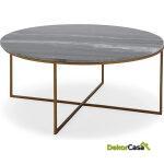 Mesa De Centro 90X90X39 Mármol Gris/Metal Dorado