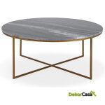 Mesa De Centro 90X90X39 Mármol Gris/Metal Dorado