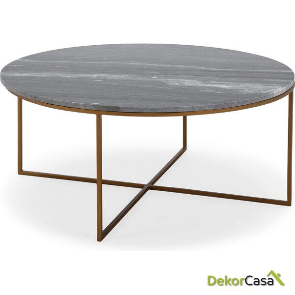 Mesa De Centro 90X90X39 Mármol Gris/Metal Dorado