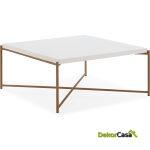 Mesa De Centro 90X90X40 Madera Blanco/Dorado