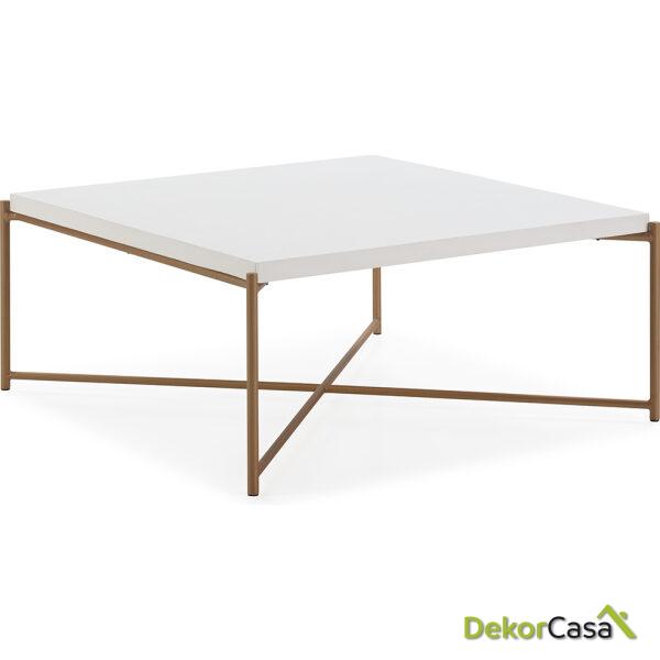 Mesa De Centro 90X90X40 Madera Blanco/Dorado