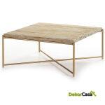 Mesa De Centro 90X90X40 Madera Blanco Lavado/Metal Dorado