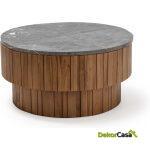 Mesa De Centro 90X90X45 Madera De Teca/Piedra Marrón/Gris