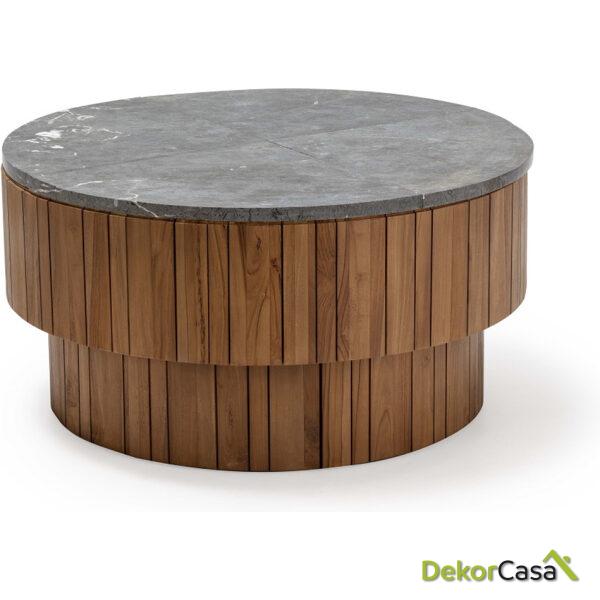 Mesa De Centro 90X90X45 Madera De Teca/Piedra Marrón/Gris