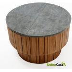 Mesa De Centro 90X90X45 Madera De Teca/Piedra Marrón/Gris