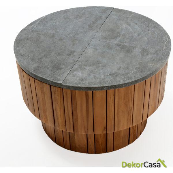 Mesa De Centro 90X90X45 Madera De Teca/Piedra Marrón/Gris