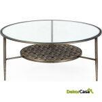 Mesa De Centro 93X93X42 Metal/Cristal Dorado Antique