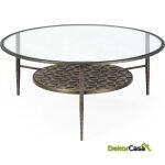 Mesa De Centro 93X93X42 Metal/Cristal Dorado Antique