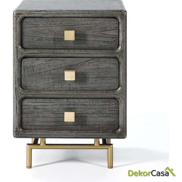 Mesita De Noche 42X40X60 Metal Dorado/Madera Gris