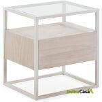 Mesita De Noche 50X40X55 Cristal/Madera Blanco/Blanco Lavado