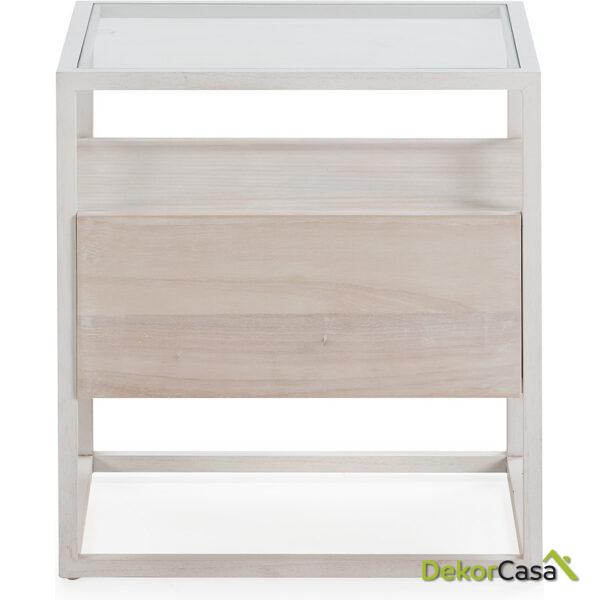 Mesita De Noche 50X40X55 Cristal/Madera Blanco/Blanco Lavado