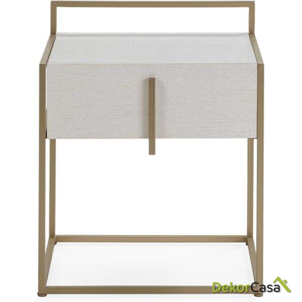 Mesita De Noche 50X40X60 Madera Mindi/Metal Blanco/Dorado