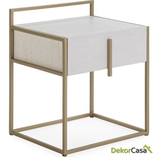 Mesita De Noche 50X40X60 Madera Mindi/Metal Blanco/Dorado