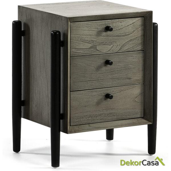 Mesita De Noche 50X40X61 Madera Gris/Negro