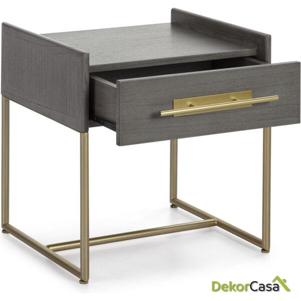 Mesita De Noche 50X45X54 Madera Gris/Metal Dorado