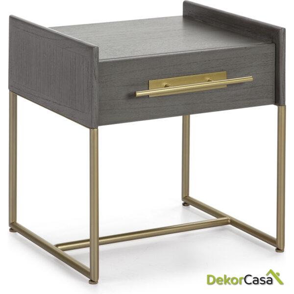 Mesita De Noche 50X45X54 Madera Gris/Metal Dorado