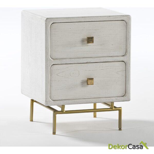 Mesita De Noche 52X44X66 Metal Oro/Madera Blanco