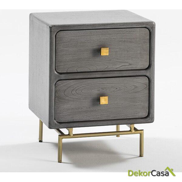 Mesita De Noche 52X44X66 Metal Oro/Madera Gris