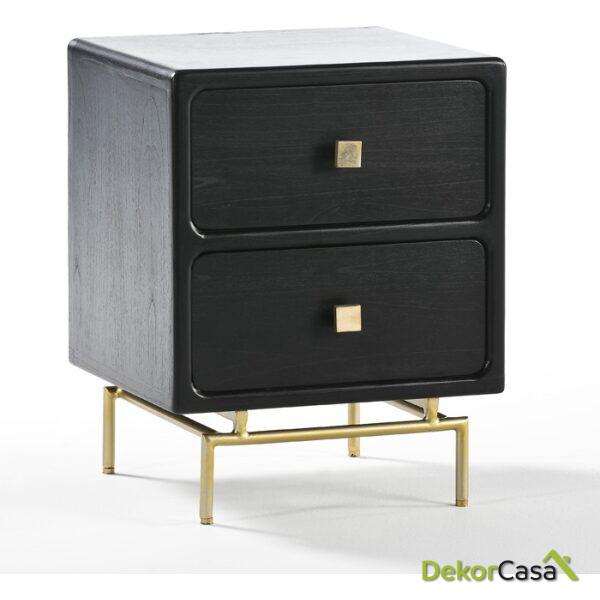 Mesita De Noche 52X44X66 Metal Oro/Madera Negro