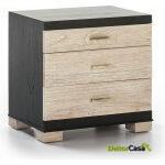 Mesita De Noche 55X40X55 Madera Negro Mate/Blanco Lavado 3 Cajones