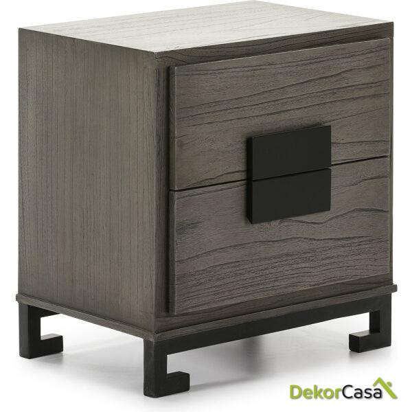 Mesita De Noche 56X41X60 Madera Gris/Negro