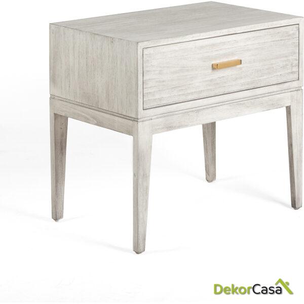 Mesita De Noche 60X45X55 Madera De Cedro/Metal -- Gris Velado/Dorado