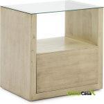 Mesita De Noche 60X45X60 Cristal/Madera Blanco Velado