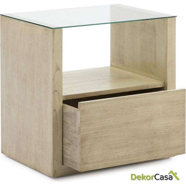 Mesita De Noche 60X45X60 Cristal/Madera Blanco Velado